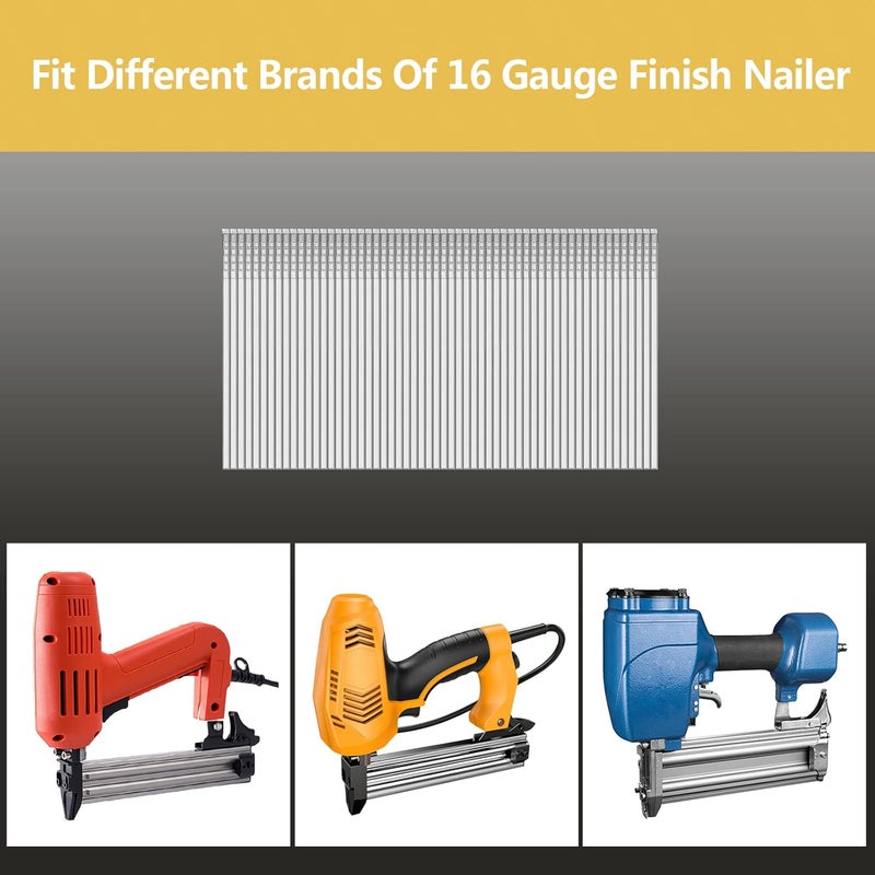 SimCos 16 Gauge Straight Finish Nails,1-1/4", 1-1/2", 2", 2-1/2", Assorted Size Project Pack for Pneumatic, Electric Finish Nailer or Nail Gun (Galvanized steel) - Image 4